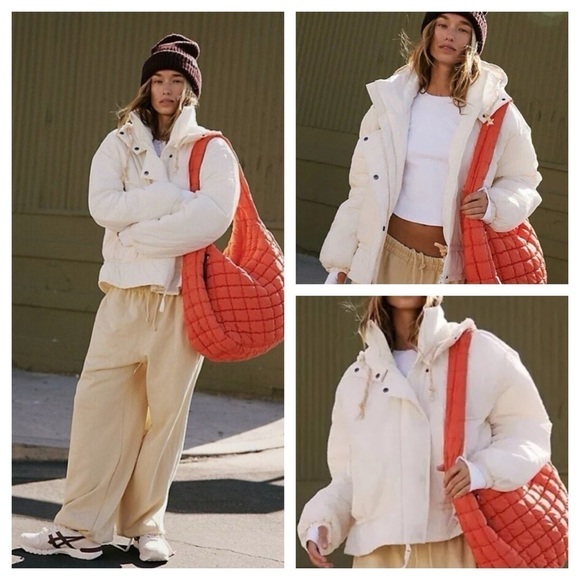 Free People Cares Round And Round Puffer Jacket Ivory Primaloft Size S MSRP:$248 - Picture 1 of 11